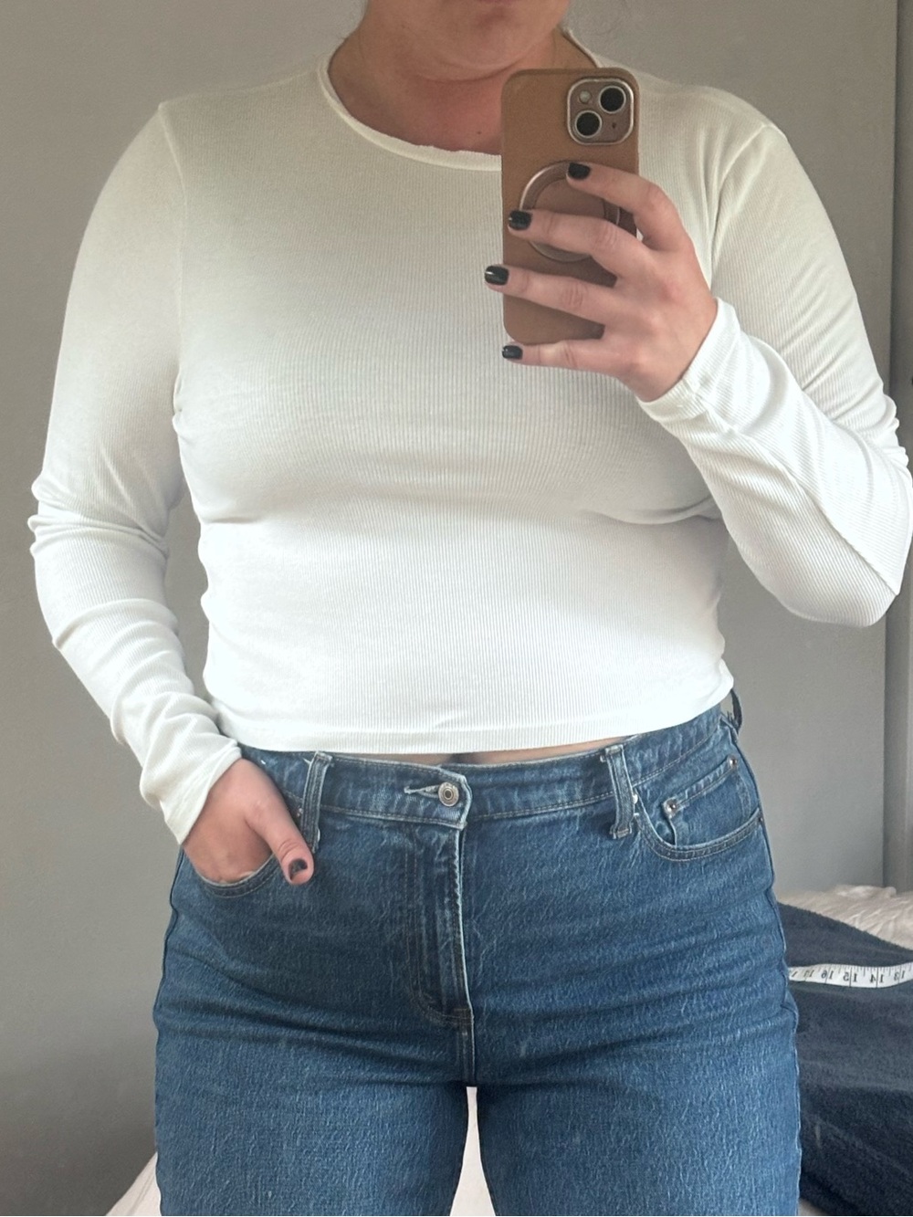 American Eagle Outfitters White Ribbed long sleeve shirt